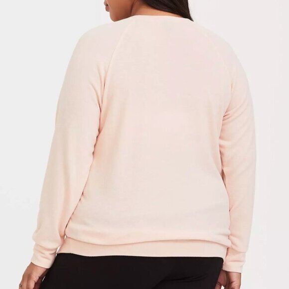 TORRID 1 Plus Size With Love Light Pink Hacci Raglan Sweatshirt Graphic Pullover - Picture 3 of 16